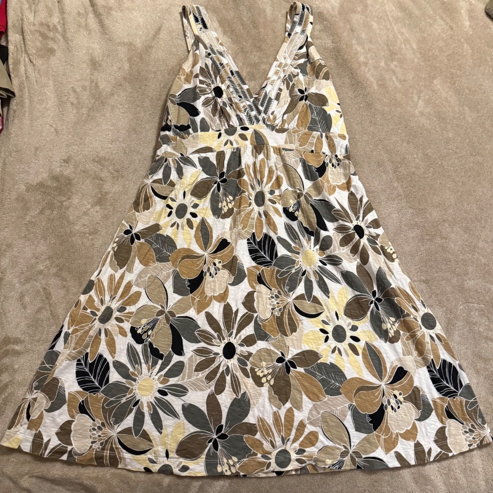 Tommy Bahama Relax Floral Cotton Sun Dress XL Brown Tan V-Neck TW61362